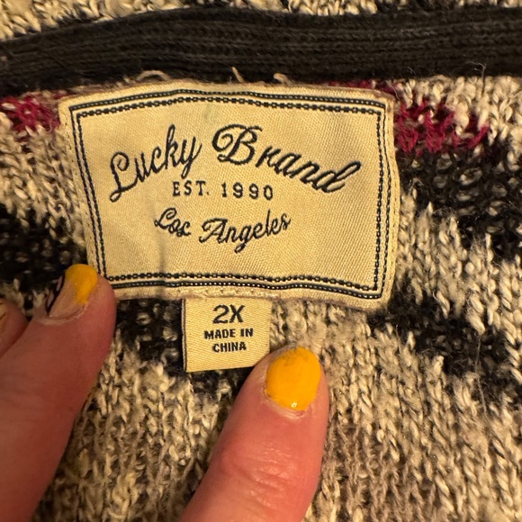 Lucky Brand 2X Open-Front Aztec Cardigan — Waterfall Drape - Picture 8 of 8